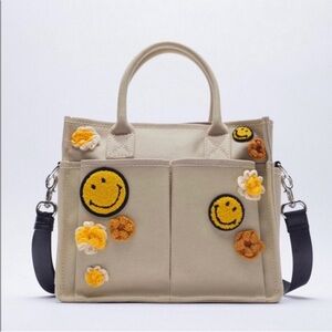 Zara Smiley Floral Patches Tote bag